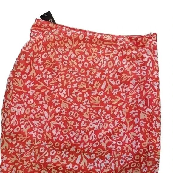 IML Women's Red & White Poly Floral Left Side Drawstring Slit Flowy Skirt NEW - Picture 7 of 11